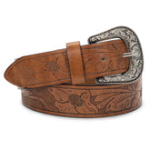 Western-Leather-Belts for Women Turquoise-Oval-Buckle Embossed Cowgirl Belt for Jeans Pants (Fit for 31-37" Waist)